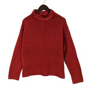 Women's Medium Madewell Burnt Orange Cowl Neck Ribbed Knit Sweater - FLAW